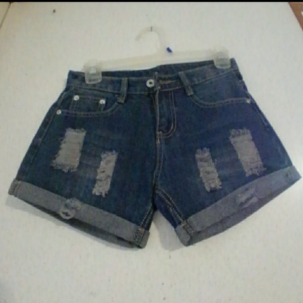 Juniors Distressed Blue Jean Shorts